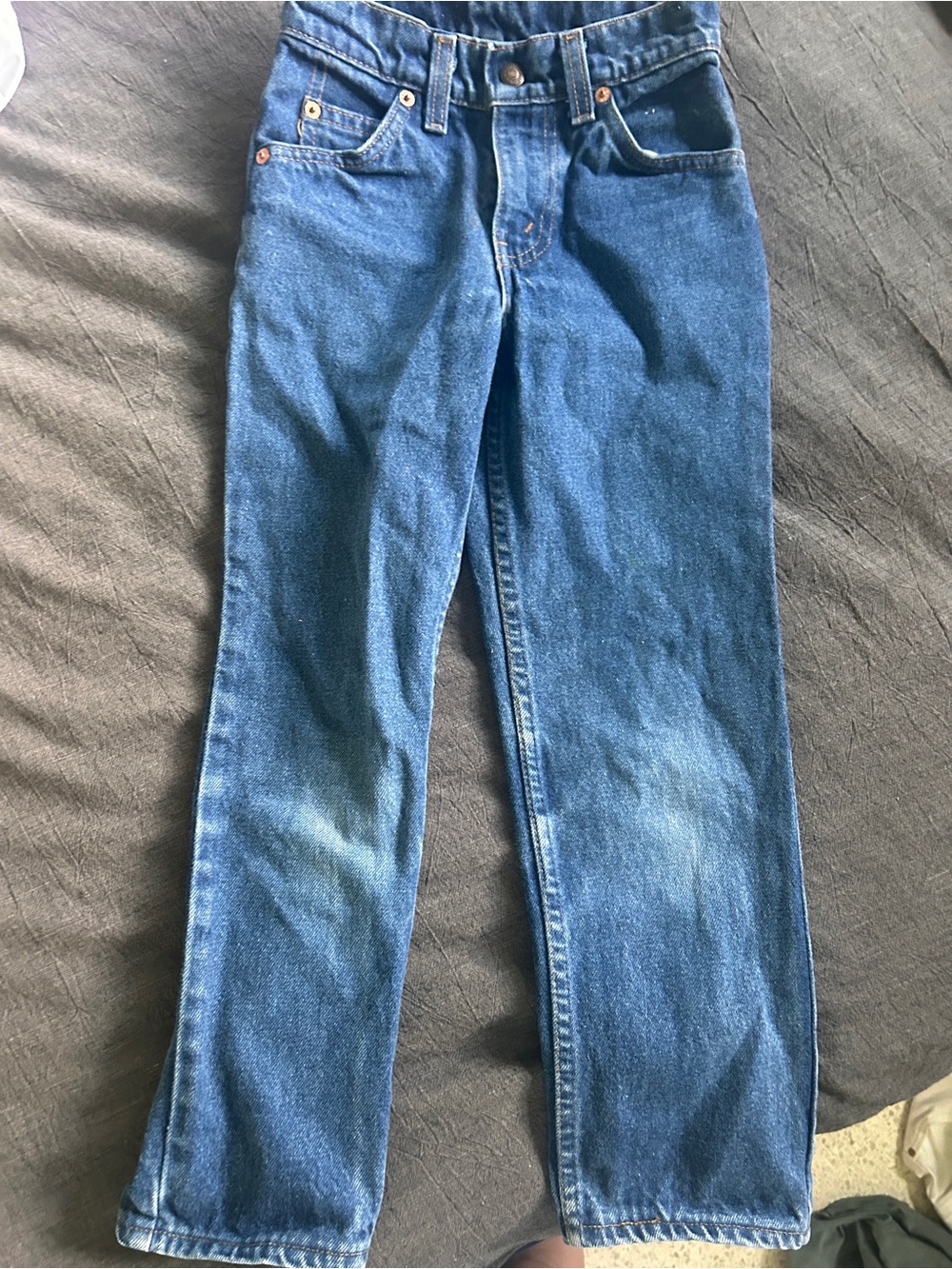 Kids vintage Levi's Medium Blue Denim Jeans with Tan Leather Patch